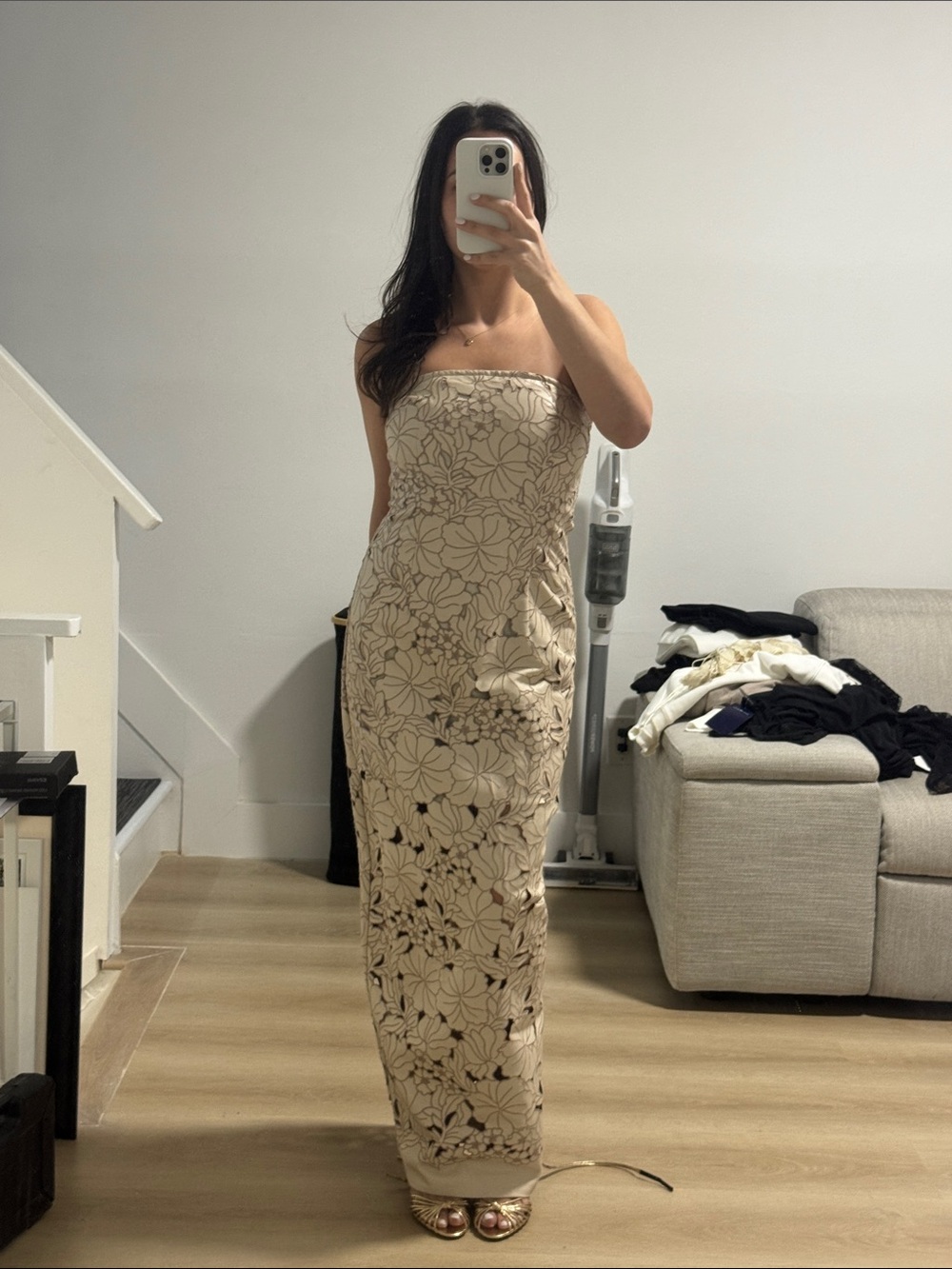 NWT Cult Gaia Raylene Strapless Floral Dress in Mushroom - Picture 3 of 7